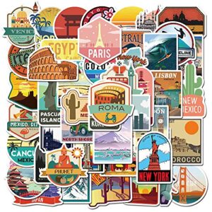 travel stickers - 50 pack around the world stickers map decals famous tourism country waterproof tourist wonders sticker outdoor decorations for water botter laptop gift to kids teens (travel)
