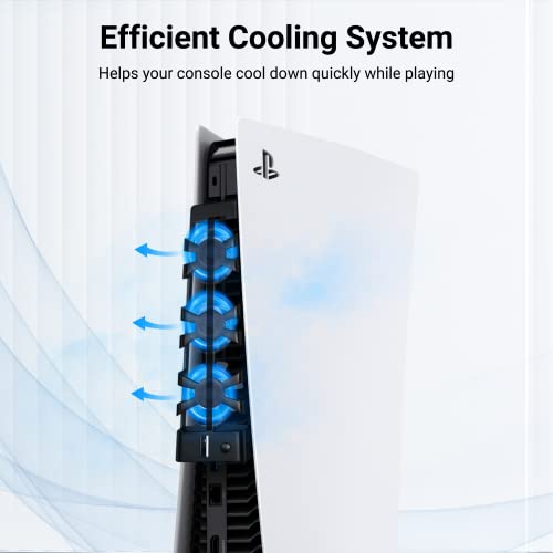 TNP Cooling Fan for PS5 - External High-Speed Silent Docking and Cooling Station for PS5 Console with Cool Blue LED Light, Built-In 3 Fans, and Extra USB Port for PlayStation 5 Controller Accessories