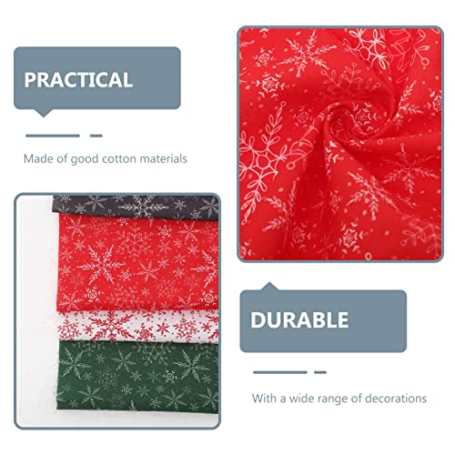 4 Pieces Snowflake Printing Fabric, Christmas Fabric Squares Quilting Fabric Patchwork Snowflake Printed Fabric Scraps for Dress Apron Gift Wrapping Sewing Work DIY Craft