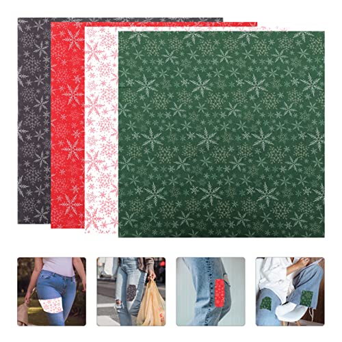 4 Pieces Snowflake Printing Fabric, Christmas Fabric Squares Quilting Fabric Patchwork Snowflake Printed Fabric Scraps for Dress Apron Gift Wrapping Sewing Work DIY Craft