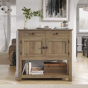 HOSTACK Farmhouse Console Table with 2-Door Cabinet & 2 Drawers, Coffee Bar, Entryway Table with Storage Shelf, Sofa Tables Buffet Sideboard for Kitchen, Hallway, Dining, Living Room, Rustic Brown