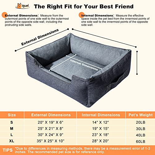 Miguel Denim Tough Dog Bed for Medium Dog with Washable Removable Cover - Durable Pet Bed Large Cats Zipper Bolster Cuddle Puppy Bed with Supportive Side Wall Slip-Resistant Bottom, Blue 30 Inch