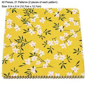 Nodsaw Charm Packs for Quilting 5 inch, Precut Cotton Quilting Fabric Bundle, 42 Charm Squares, Yellow Series