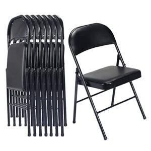 karl home 6 pack black folding chairs with padded seats for outdoor & indoor, portable stackable commercial seat with steel frame for events office wedding party, 330lbs capacity