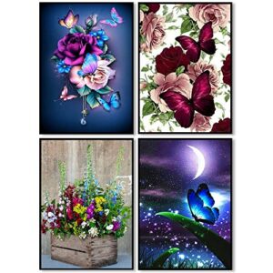 4 pack stamped cross stitch kits - counted cross stitch kits for beginners adults needlepoint flowers cross-stitch patterns dimensions needlecrafts embroidery kits arts and crafts(12x16inch)