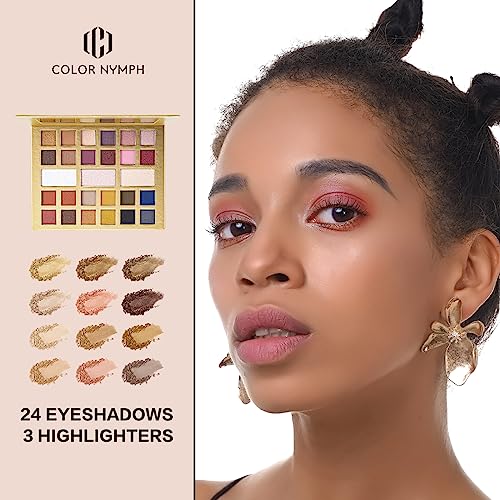 Color Nymph Makeup Kit for Women All in One Makeup Set for Teens Beginners Travel Makeup Palette Includes 24 Eyeshadows, Contour Powder, Highly Pigmented Lip Glosses, Brushes, Eyeliner Pencil and Mirror