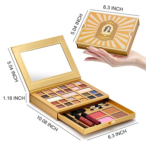 Color Nymph Makeup Kit for Women All in One Makeup Set for Teens Beginners Travel Makeup Palette Includes 24 Eyeshadows, Contour Powder, Highly Pigmented Lip Glosses, Brushes, Eyeliner Pencil and Mirror