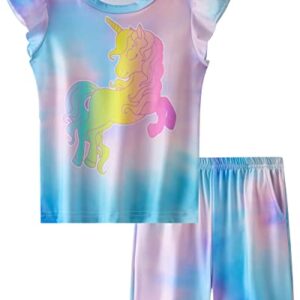 Little Girls Pajamas Short Shirts Unicorn Snug Fit Cotton Toddler Pjs Short Shirts Clothes 18 Years Blue