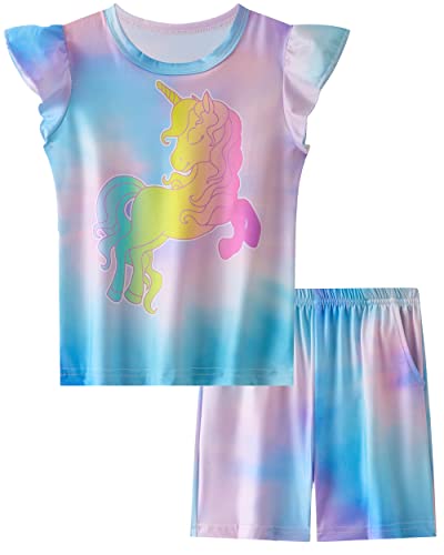 Little Girls Pajamas Short Shirts Unicorn Snug Fit Cotton Toddler Pjs Short Shirts Clothes 18 Years Blue