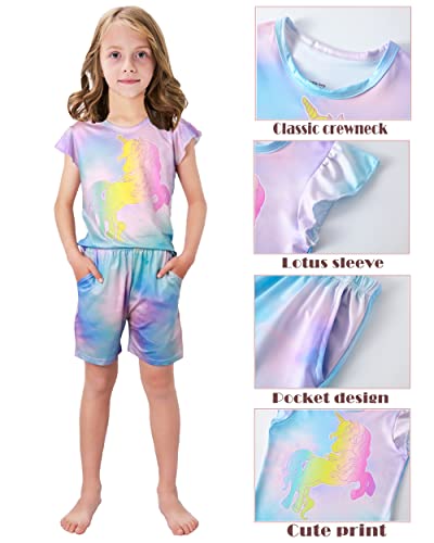 Little Girls Pajamas Short Shirts Unicorn Snug Fit Cotton Toddler Pjs Short Shirts Clothes 18 Years Blue