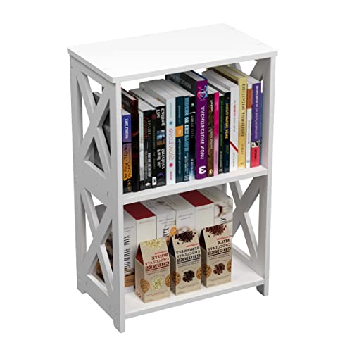 Rerii Side Table, End Table 3 Tier, Nightstand White 2 Shelf, Bookcase Bookshelf Small for Living Room Bedroom Bathroom