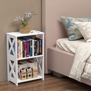 Rerii Side Table, End Table 3 Tier, Nightstand White 2 Shelf, Bookcase Bookshelf Small for Living Room Bedroom Bathroom