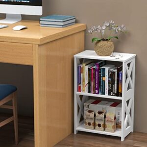 Rerii Side Table, End Table 3 Tier, Nightstand White 2 Shelf, Bookcase Bookshelf Small for Living Room Bedroom Bathroom