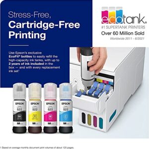 Epson EcoTank ET-2800 Wireless Color All-in-One Inkjet Printer, Print & Copy & Scan, 1200 x 2400 dpi, 1.44" Color LCD Display, Cartridge-Free, Photo Printing, White, with Lanbertent Printer Cable