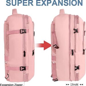 Carry on Bag,Expandable Travel Backpack Airline Approved,Water Resistant 40L Large Backpack,Anti-Theft Suitcase Luggage Overnight Weekender Daypack Duffel Bag Travel Essentials Gift for Travelers,Pink