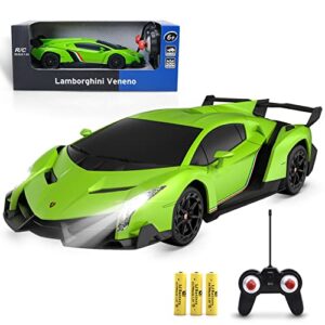 officially licensed lamborghini remote control car, 1:24 scale lambo veneno model cars with led, lamborghini toy car rc cars christmas birthday gift for boys age 3 4-7 8-12 year old kids toys (green)