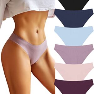 Knowyou 6 Pack Seamless Underwear for Women Sexy No Show Bikini Panties High Cut Hipster Breathable Stretchy Soft Briefs for Ladies