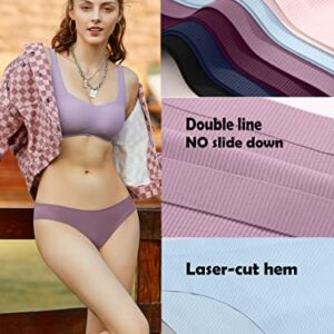 Knowyou 6 Pack Seamless Underwear for Women Sexy No Show Bikini Panties High Cut Hipster Breathable Stretchy Soft Briefs for Ladies