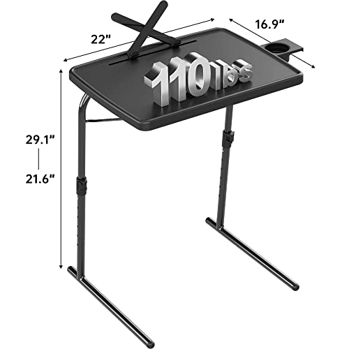 X TV Tray Table, Allpop Extra Large Adjustable TV Dinner Tray for Eating, Folding Laptop Table with Book Stand, Cup Holder & Tablet Slot for Bed & Sofa, Black