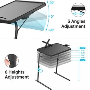 X TV Tray Table, Allpop Extra Large Adjustable TV Dinner Tray for Eating, Folding Laptop Table with Book Stand, Cup Holder & Tablet Slot for Bed & Sofa, Black