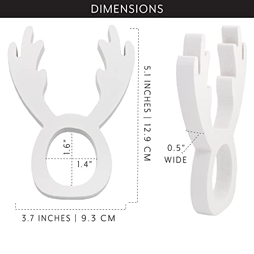 AuldHome Christmas Reindeer Napkin Rings (Set of 4, White); Wooden Holiday Napkin Holder Rings