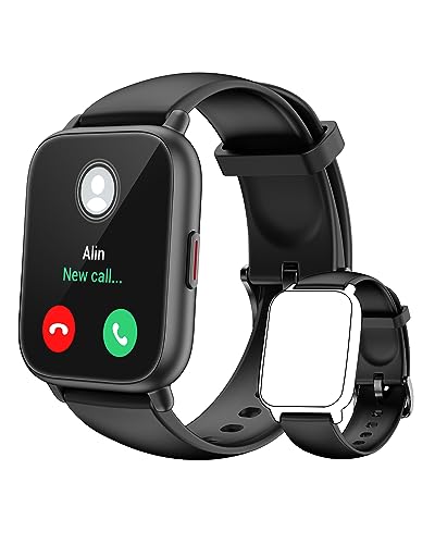 RUIMEN Smart Watch Answer/Make Calls Fitness Watch with Spare Strap Reloj Inteligente 1.7”Full Touch Smartwatchs for Women Men Heart Rate/Sleep Monitor Watch 100+ Sports IP68 Waterproof(Black)