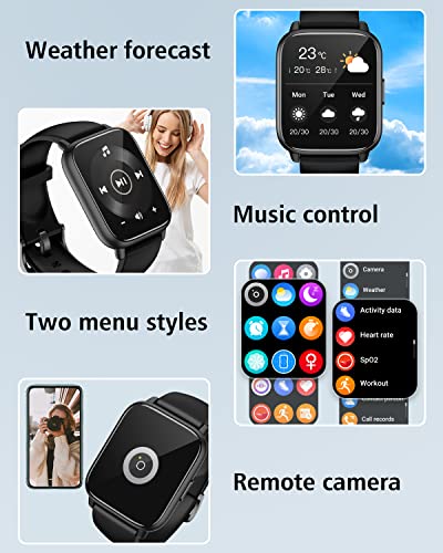 RUIMEN Smart Watch Answer/Make Calls Fitness Watch with Spare Strap Reloj Inteligente 1.7”Full Touch Smartwatchs for Women Men Heart Rate/Sleep Monitor Watch 100+ Sports IP68 Waterproof(Black)