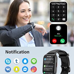 RUIMEN Smart Watch Answer/Make Calls Fitness Watch with Spare Strap Reloj Inteligente 1.7”Full Touch Smartwatchs for Women Men Heart Rate/Sleep Monitor Watch 100+ Sports IP68 Waterproof(Black)