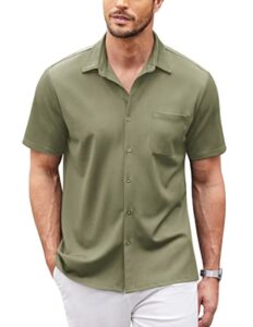 coofandy men's casual button down shirts short sleeve regular fit beach shirt tops light green