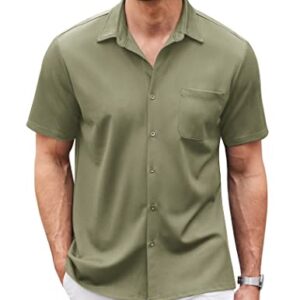 COOFANDY Men's Casual Button Down Shirts Short Sleeve Regular Fit Beach Shirt Tops Light Green