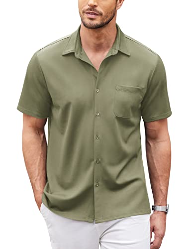 COOFANDY Men's Casual Button Down Shirts Short Sleeve Regular Fit Beach Shirt Tops Light Green