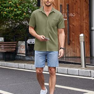 COOFANDY Men's Casual Button Down Shirts Short Sleeve Regular Fit Beach Shirt Tops Light Green