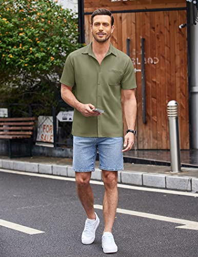 COOFANDY Men's Casual Button Down Shirts Short Sleeve Regular Fit Beach Shirt Tops Light Green