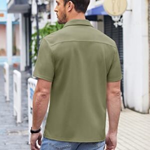 COOFANDY Men's Casual Button Down Shirts Short Sleeve Regular Fit Beach Shirt Tops Light Green