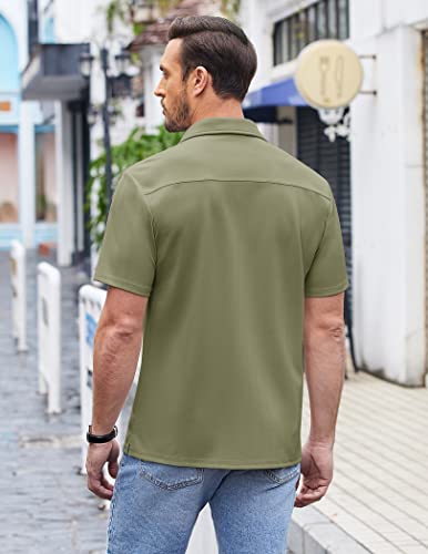 COOFANDY Men's Casual Button Down Shirts Short Sleeve Regular Fit Beach Shirt Tops Light Green