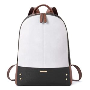 cluci laptop backpack for women leather 15.6 inch computer backpack travel vintage large bag white black with brown