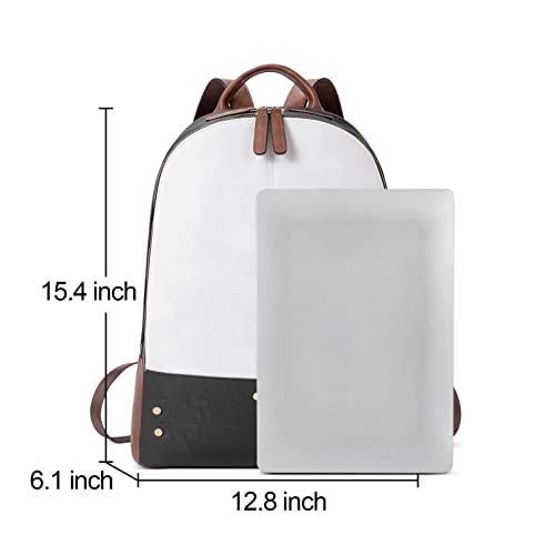 CLUCI Laptop Backpack for Women Leather 15.6 inch Computer Backpack Travel Vintage Large Bag White Black with Brown