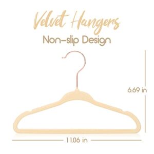 Rose Gold Baby Velvet Hangers 30 Pcs & 6 Closet Organizer Dividers, Non-Slip Kids Hangers, Yellow