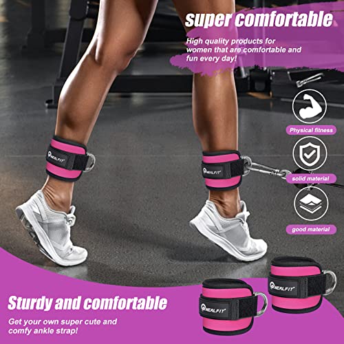 NEALFIT Ankle Strap for Cable Machine, Gym Ankle Cuff for Kickbacks, Leg Extensions, Glute Workouts, Booty Hip Abductors Exercise for Women and Men (Single, Pink)