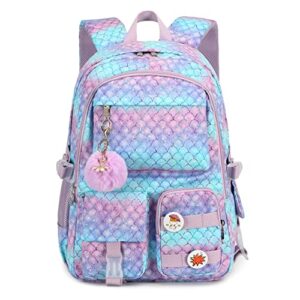 kidnuo girls backpack,15.6 inch laptop school bag large primary elementary middle college bookbags kids backpacks for teens girls women students anti theft travel daypack (purple)