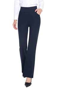ztn womens bootcut dress pants regular fit tummy control pants pull on career pants for work business casual navy 2xl