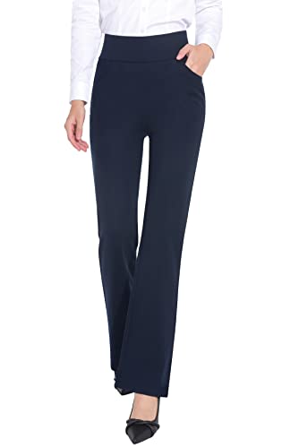 ZTN Womens Bootcut Dress Pants Regular Fit Tummy Control Pants Pull On Career Pants for Work Business Casual Navy 2XL