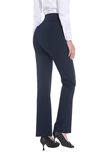 ZTN Womens Bootcut Dress Pants Regular Fit Tummy Control Pants Pull On Career Pants for Work Business Casual Navy 2XL