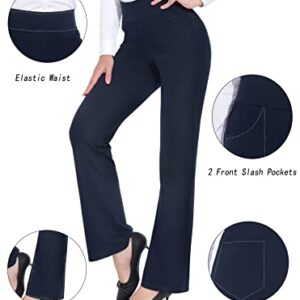 ZTN Womens Bootcut Dress Pants Regular Fit Tummy Control Pants Pull On Career Pants for Work Business Casual Navy 2XL