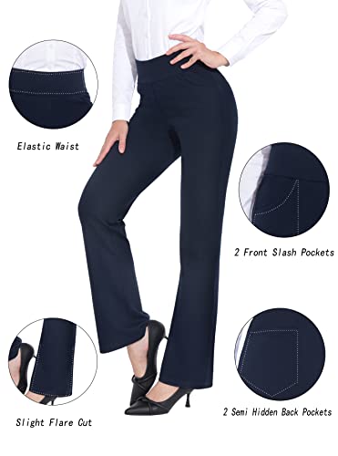 ZTN Womens Bootcut Dress Pants Regular Fit Tummy Control Pants Pull On Career Pants for Work Business Casual Navy 2XL