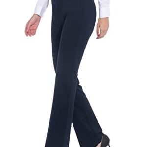 ZTN Womens Bootcut Dress Pants Regular Fit Tummy Control Pants Pull On Career Pants for Work Business Casual Navy 2XL