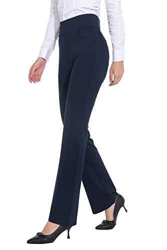 ZTN Womens Bootcut Dress Pants Regular Fit Tummy Control Pants Pull On Career Pants for Work Business Casual Navy 2XL