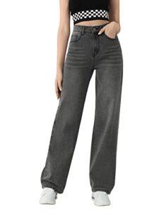 sweatyrocks girl's high waisted solid straight leg jeans casual loose denim pants dark grey 12-13y