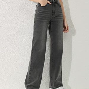 SweatyRocks Girl's High Waisted Solid Straight Leg Jeans Casual Loose Denim Pants Dark Grey 12-13Y
