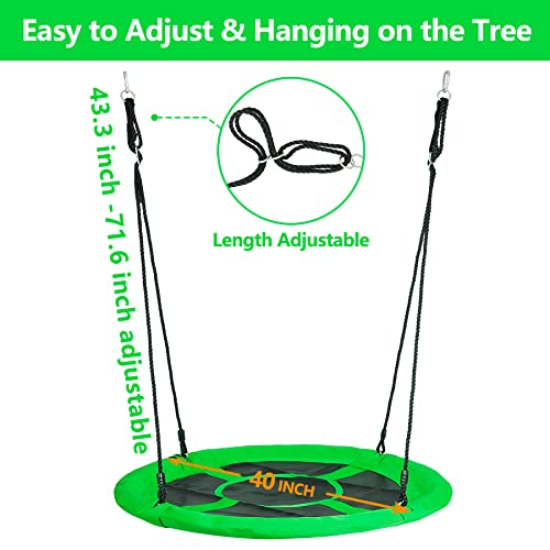 SUPER DEAL 40 Inch Green Saucer Tree Swing Set for Kids Adults 800lb Weight Capacity Waterproof Flying Swing Seat Textilene Fabric with Adjustable Hanging Ropes for Outdoor Playground, Backyard